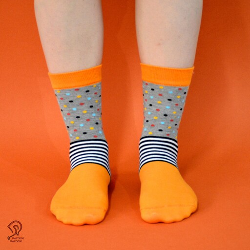 جوراب ساقدار هندسی نارنجی سایز بندی 36 تا 41 کیفیت عالی 