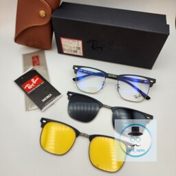 عینک طبی مگنتی  کاوردار  بلوکات با دو کاور آفتابی یووی پولاریزه استیل تیتانیوم سبک و نشکن  رای بن Ray Ban کد 7027