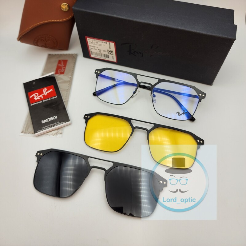 عینک طبی مگنتی  کاوردار  بلوکات با دو کاور آفتابی یووی پولاریزه استیل تیتانیوم سبک و نشکن  رای بن Ray Ban کد 7028
