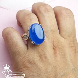 انگشترمردانه نقره عقیق آبی ساده وخوش رنگ هشت چنگ عیار925