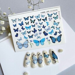 لنز ناخن  کد 241 با طرح پروانه های آبی رنگ          