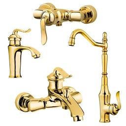ست شیر اهرمی کاویان مدل دیبا طلایی (توالت.دوش.روشویی.ظرفشویی)