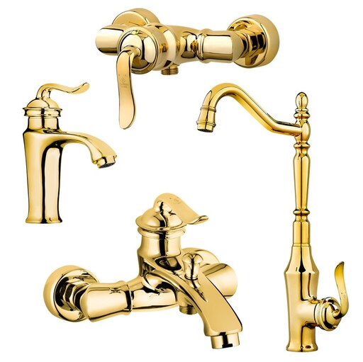 ست شیر اهرمی کاویان مدل دیبا طلایی (توالت.دوش.روشویی.ظرفشویی)
