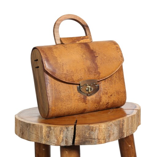 کیف طبله چوبی چرم طبیعی دستدوز 