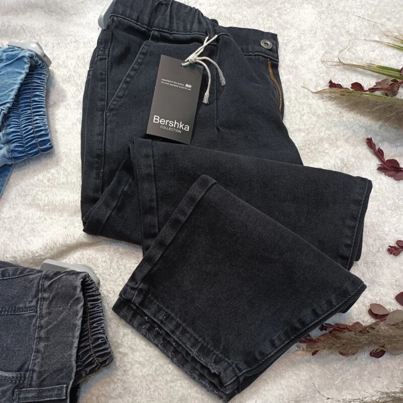 شلوار  مام استایل زنانه سایز بزرگ جین برند مانگو رنگ زغالی و یخی 