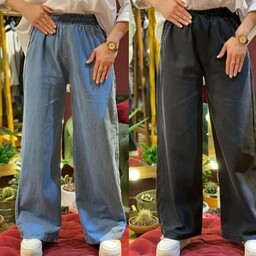شلوار بگ جین کاغذی ، سایز بندی از 40 تا 50 ، دور کمر کامل کش ،قد 100 ، در چهار رنگ خاص 