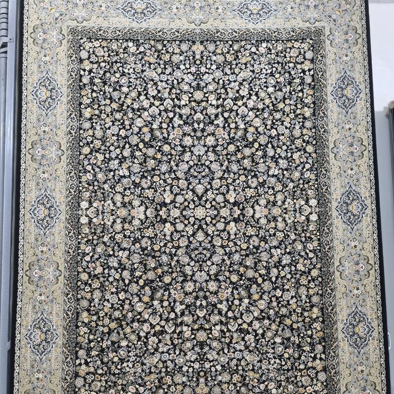 فرش پاتریس 1200شانه گل برجسته طرح افشان سلطنتی مشکی  12متری
