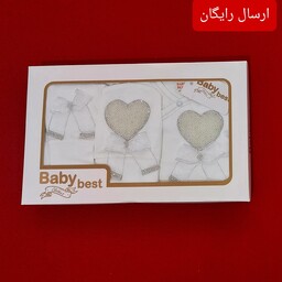 لباس نوزادی پنج تکه طرح قلب سفید رنگ سایز 0 ، 1 و2 ( با ارسال رایگان به سراسرکشور )