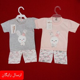 لباس نوزادی دو تکه بلوز شلوارک نوزادی طرح خرگوش بامزه در دو رنگ جذاب طوسی و گلبهی  ( با ارسال رایگان به سراسرکشور  )
