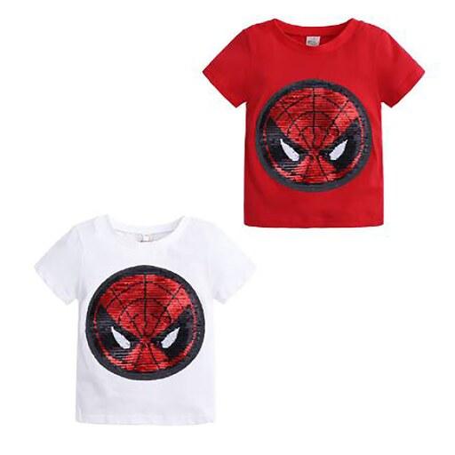 تی شرت  پولک دوزی دورو وارداتی پسرانه مناسب 3-4 سال طرح عنکبوتی و سوپرمن کد2B407