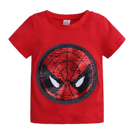 تی شرت  پولک دوزی دورو وارداتی پسرانه مناسب 3-4 سال طرح عنکبوتی و سوپرمن کد2B407