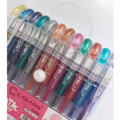 خودکار سی.کلاس مدل اکلیلی Glitter pen بسته 12 عددی