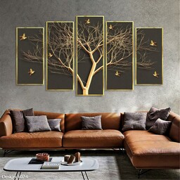 تابلو دکوراتیو درخت طلایی 5تیکه، سایز ی عدد 25در70 دو عدد 25در60 دو عدد 25در50