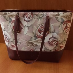 کیف دستی زنانه زرشکی قرمز گل دار گل گلی بزرگ جا دار ابعاد 45 در 30