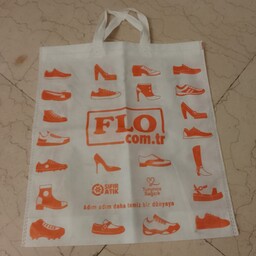 ساک پارچه ای پاکت کیف خرید دسته دار سفید نارنجی کفش فلو ابعاد 40 در 45 خرید نان کادو هدیه
