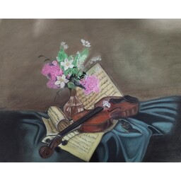 تابلو نقاشی پاستل گچی مدل گیتار و گل 