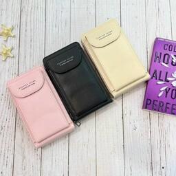 کیف زنانه دستی با بند دوشی در تنوع رنگ زیپدار برای گوشی و جلو بازشو برای کارت های اعتباری 