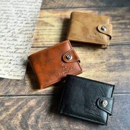 کیف جیبی مردانه با دکمه مگنت دارای آلبوم وسط برای کارتهای بزرگ و آلبوم کناری برای کارتهایی اعتباری در سه رنگ مناسب جیب