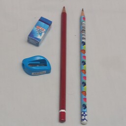 پک 4عددی مداد قرمز و مداد مشکی و  پاک کن و تراش