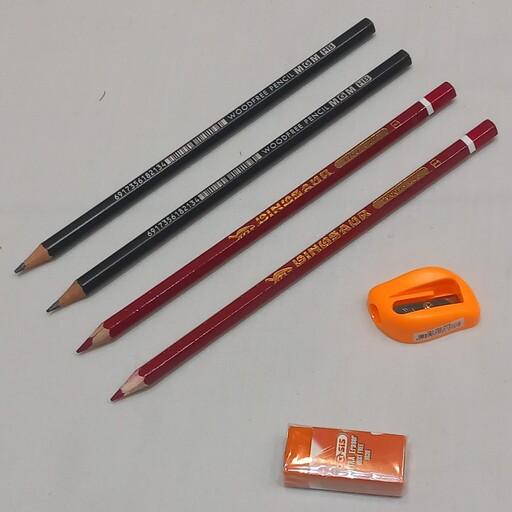 بسته 6عددی مدادمشکی و مداد قرمز و پاک کن و تراش
