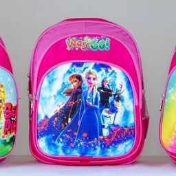 کیف کوله مدرسه ای دخترانه 3 زیپ طرح السا و آنا رنگ صورتی