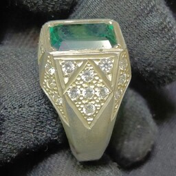 انگشتر نقره،سنگ توپاز سبز 4گوش،استثنایی،تراش لندن،سایز 63