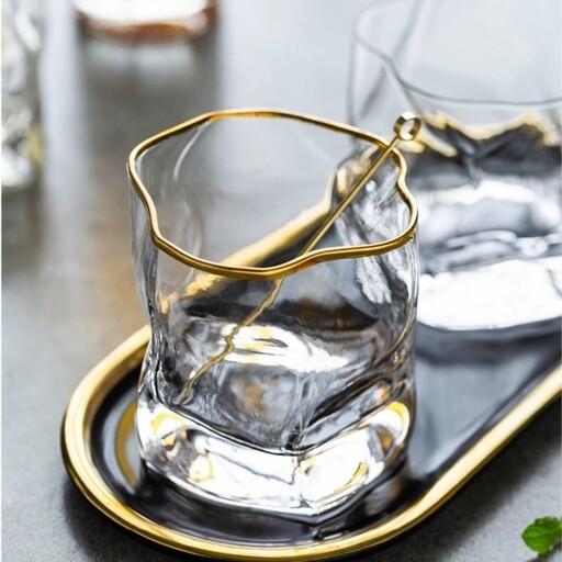 لیوان دفرمه صخره ای  ، لب طلایی ،  محصول چین با شفافیت بالا ، ست 6 تایی 