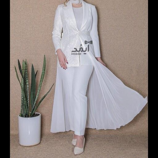 کت دامن عروس مدل ژانیا کت مجلسی زنانه سفید کت عقد عروس مانتو عقد محضری شنلدار
