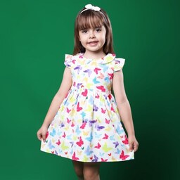 پیراهن بچگانه دخترانه مدل پروانه ای یقه ب ب نوزادی تا 3 سال