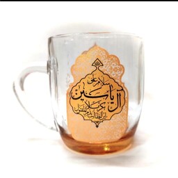 لیوان شیشه ای دسته دار شفاف طلایی یا اباصالح المهدی عج-سلام علی آل یس