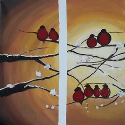 تابلو نقاشی سه تیکه رنگ روغن.پرنده وسرما(40در60)