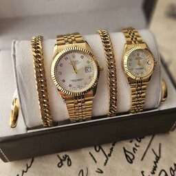 ست زنانه مردانه ساعت و دستبند و انگشتر طلایی بسیاز زیبا