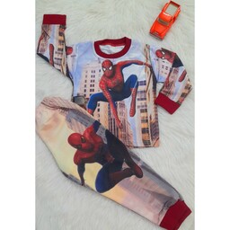 بلوز شلوار  مرد عنکبوتی شیک در لباس بچگانه و کودک   دو طرف چاپ،جنس لطیف  سایز 35 در  ریزه میزه باسلام ارسال رایگان