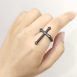 انگشتر صلیب مشکی ورشو فری سایز،انگشتر صلیب مشکی،انگشتر ورشو