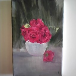 تابلو نقاشی گلدان رز در ابعاد 20 در 30