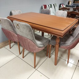 میز نهار خوری مدل دیپلمات،صندلی کاترین،ترکیب 6 نفره،پارچه صندلی مسکو اویاز