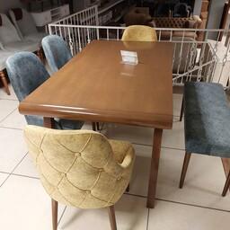 میز نهارخوری،میز و صندلی،مدل لاکچری،ترکیب 6 نفره،پارچه مسکو اویاز،جنس میز ام دی اف