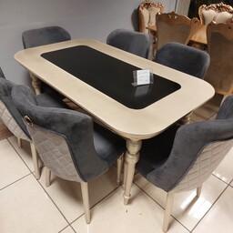 میز نهارخوری، میز و صندلی،مدل دیانا،ترکیب 6 نفره،پارچه دیاموند،حلقه پشت صندلی
