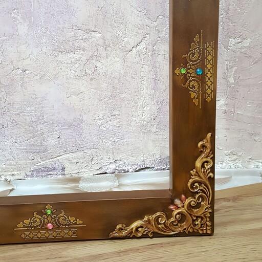 آینه قدی چوبی مستطیل ابعاد 70در 125 طرح برجسته کار شده با نگین قابل سفارش در ابعاد و رنگ دلخواه قاب همراه با آینه 