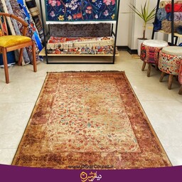 فرش پتینه سنتی طلایی   با نخ ابریشم 1200 شانه سایز 1.5 در 2.25 (4 متری)