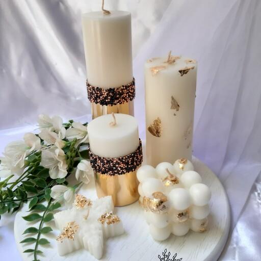 شمع استوانه سه تایی شمع ستاره برفی و شمع روبیک