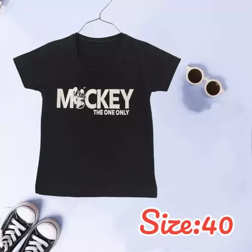 تیشرت پسرانه مشکی سایز 40 چاپ Mickey جنس پنبه یکرو 