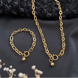 نیم ست گردنبند دستبند استیل زنجیری اسپرت با قفل ملوانی و آویز گوی (لاوین گالری)
