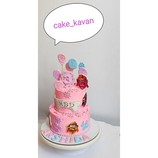 کیک تولد دخترانه دو طبقه با تم اسکای سگ های نگهبان 