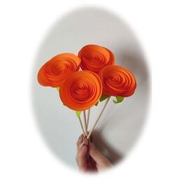 گل رز ژولیت کاغذی دست ساز  مصنوعی دسته چهار عددی چترا نارنجی 