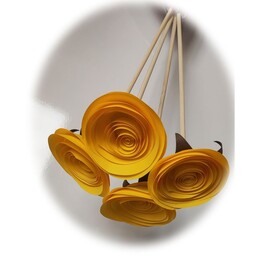 گل رز ژولیت کاغذی دست ساز  مصنوعی دسته چهار عددی چترا نارنجی کمرنگ 