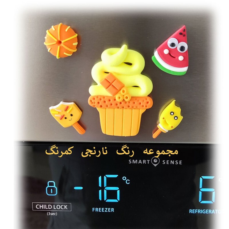 مگنت یخچال طرح کاپ کیک نارنجی مجموعه پنج عددی خمیری چترا