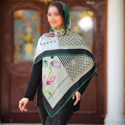 روسری نخی مارک سیا اسکارف منگوله دار طرح گل و گوچی رنگ سبز (ارسال رایگان)
