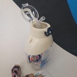 قمقمه تپل کودک نی دار حجم 500 میلی لیتر رنگ سفید جنس پلاستیک BPA free قمقمه کودک