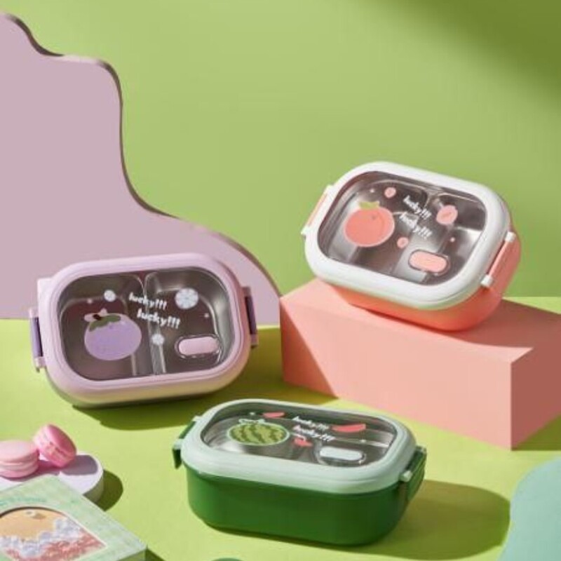 ظرف غذای کودک لانچ باکس گرم نگهدارنده استیل ضد زنگ با محفظه جدا شونده رنگبندی متفاوت